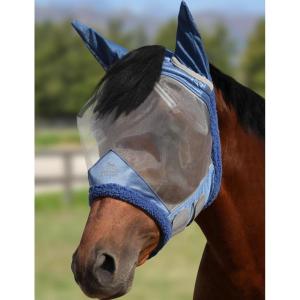 Harrison Howard CareMaster Horse Fly Mask UV Protective Fine Mesh with Extra Wool Soft Touch on Skin Cerulean Blue M(Cerulean Blue)