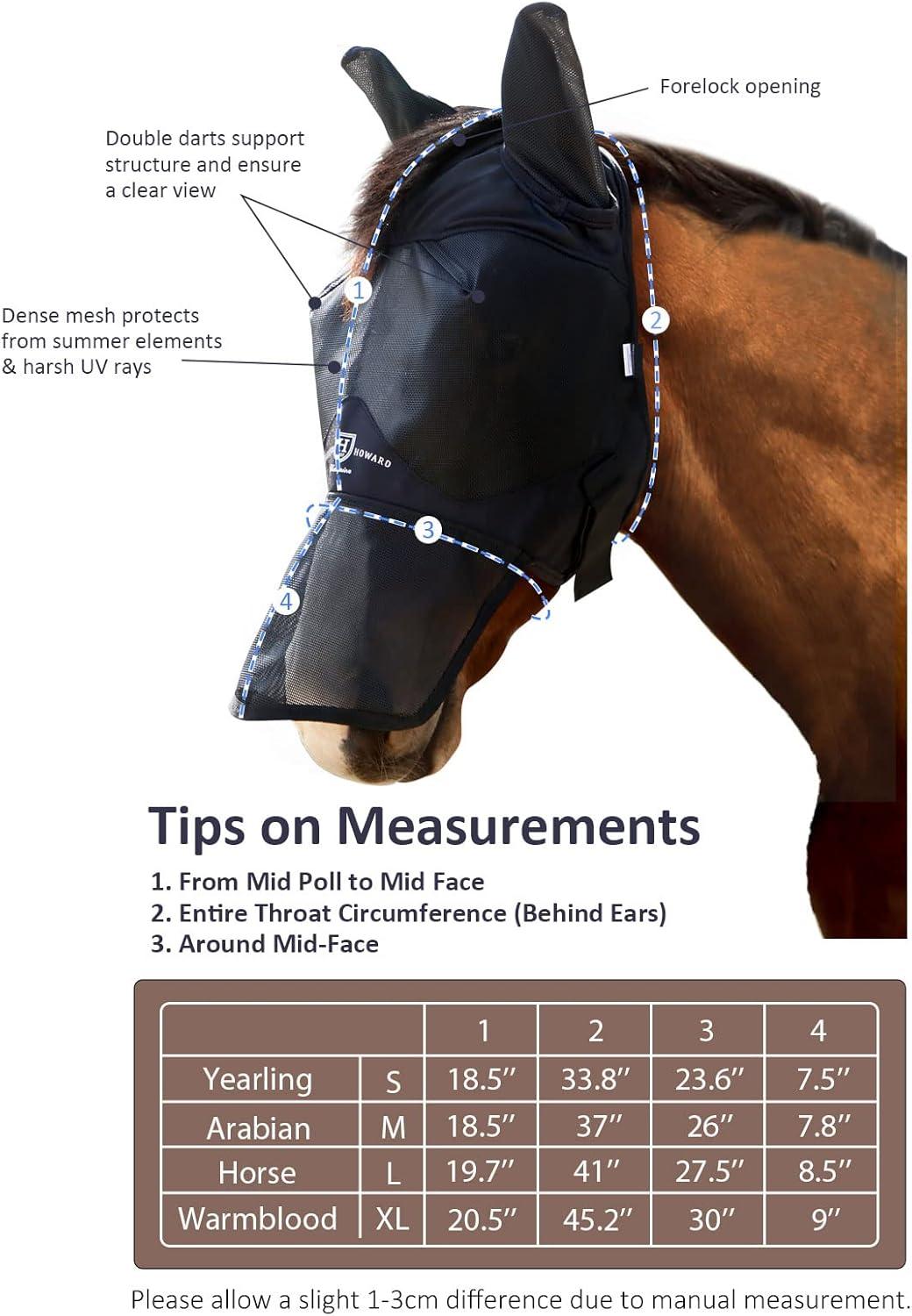 image:imageHarrison Howard UVProof Forelock Opening Reliable Protection Horse Fly Mask Long Nose with Ears Black Horse LargeBlack