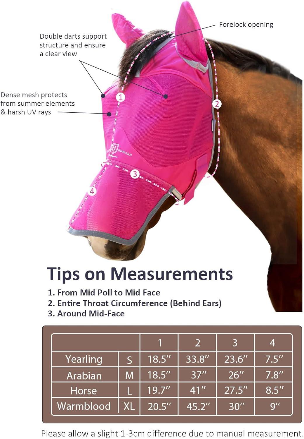 image:imageHarrison Howard UVProof Forelock Opening Reliable Protection Horse Fly Mask Long Nose with Ears Black Horse LargeMagenta