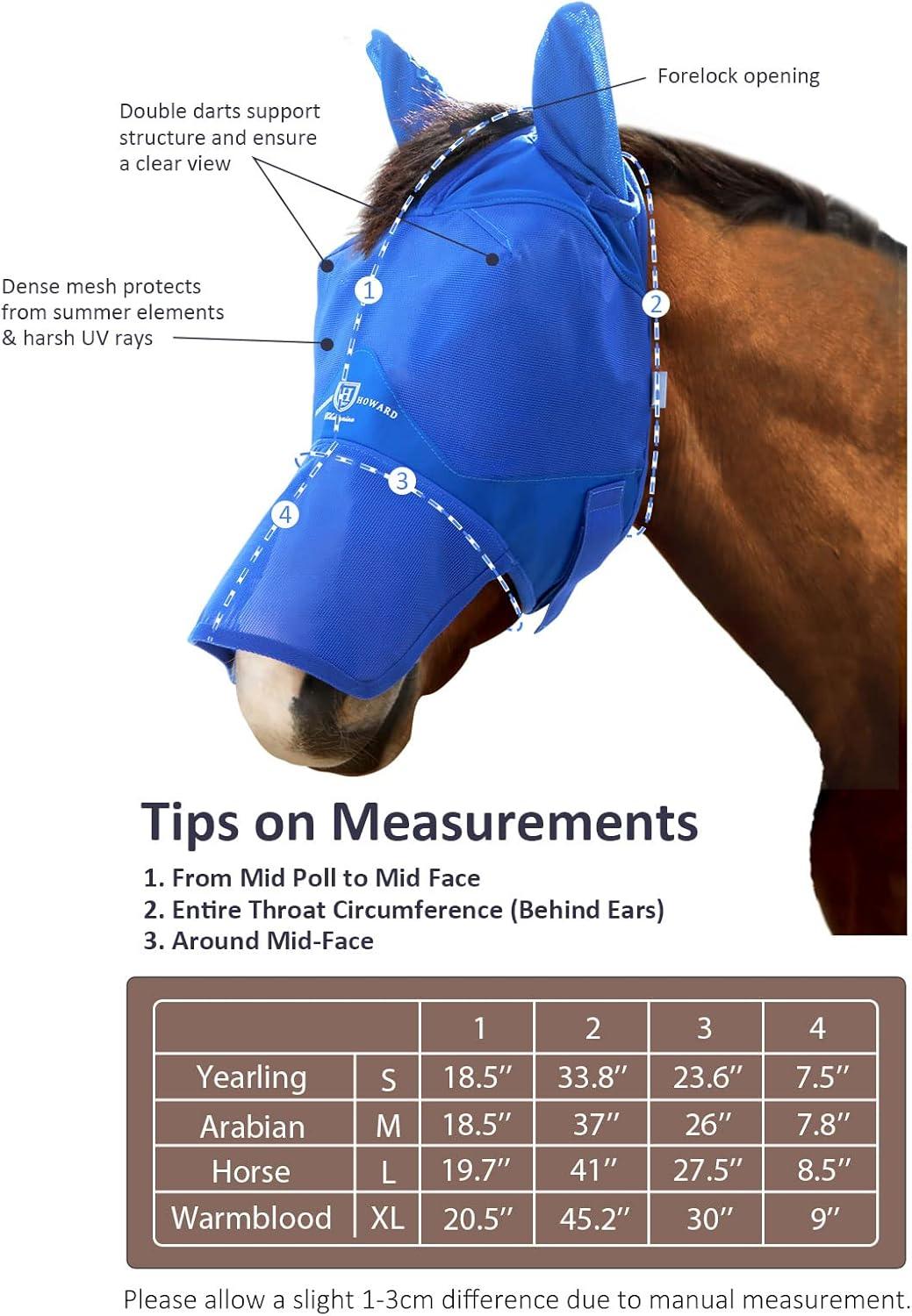 image:imageHarrison Howard UVProof Forelock Opening Reliable Protection Horse Fly Mask Long Nose with Ears Black Horse LargeSignature Blue