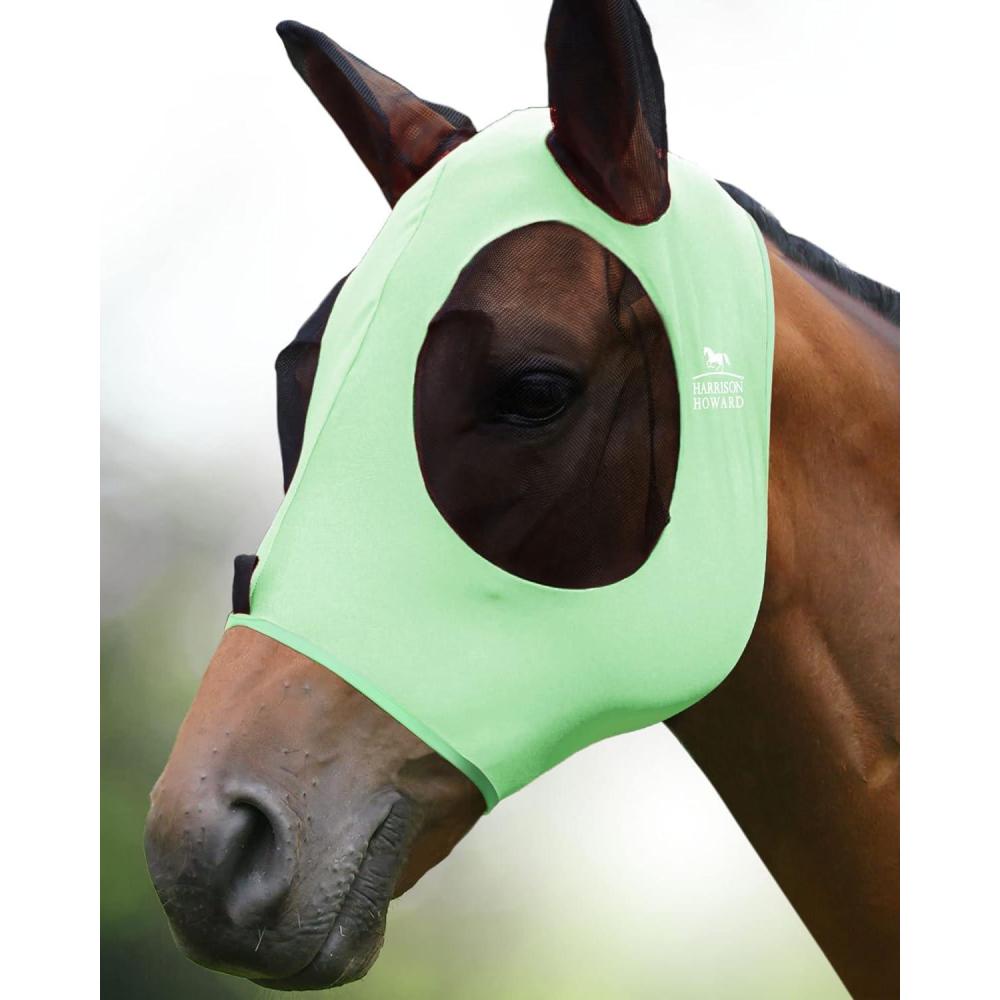 image:imageHarrison Howard Super Comfort Stretchy Fly Mask Large Eye Space with UV Protection Soft on Skin with Breathability Fly Mask Amethyst Cob MediumCool Mint