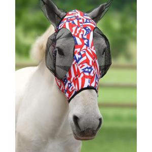 Harrison Howard Super Comfort Stretchy Fly Mask Large Eye Space with UV Protection Soft on Skin with Breathability Fly Mask -Amethyst Cob (Medium)(Flag Grid)