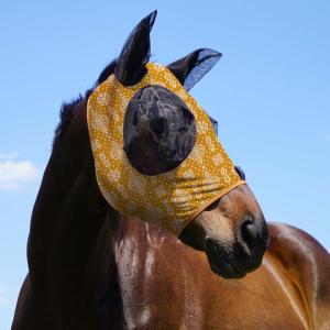 Harrison Howard Super Comfort Stretchy Fly Mask Large Eye Space with UV Protection Soft on Skin with Breathability Fly Mask -Amethyst Cob (Medium)(Floral Retro)