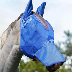 Harrison Howard UV-Proof Forelock Opening Reliable Protection Horse Fly Mask Long Nose with Ears Black Horse Large(Signature Blue)