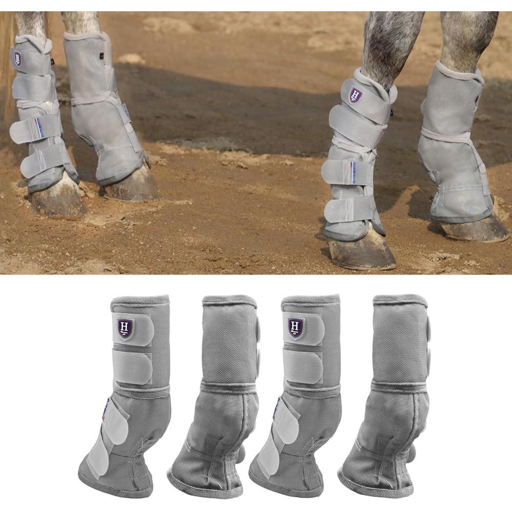 image:imageHarrison Howard Horse Fly Boots Perfect Contoured Fit Leg Guards Dense Mesh Boots with Ventilated Comfort Reliable Protection from Summer Elements Set of 4 Classic Black LSilver Grey
