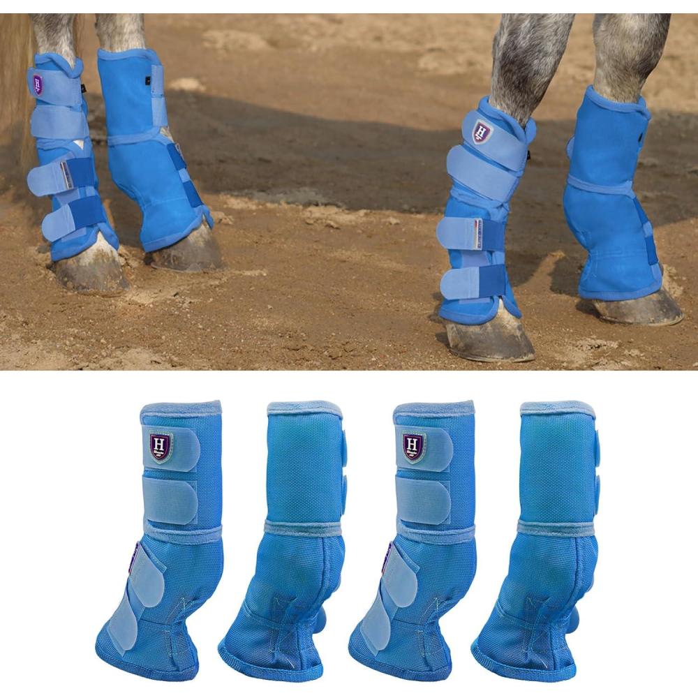 image:imageHarrison Howard Horse Fly Boots Perfect Contoured Fit Leg Guards Dense Mesh Boots with Ventilated Comfort Reliable Protection from Summer Elements Set of 4 Classic Black LSky Blue