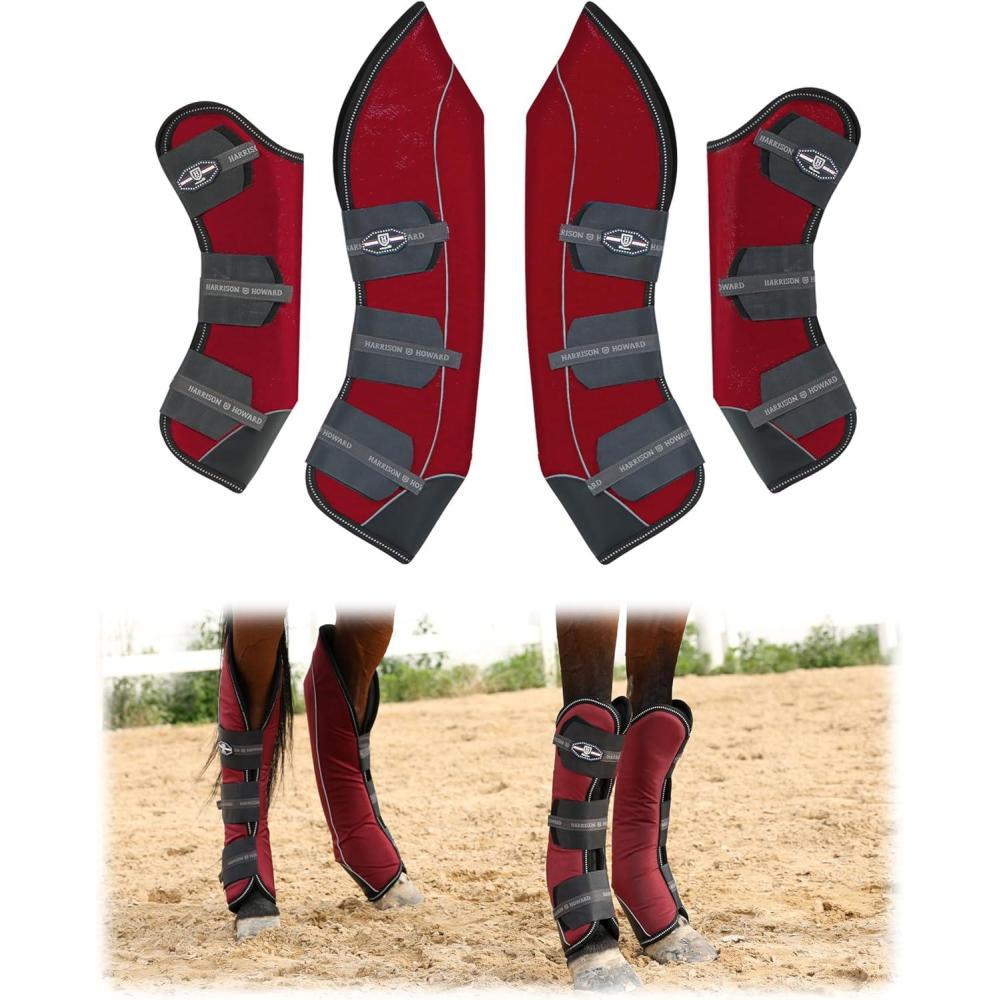 image:imageHarrison Howard Premium Shipping Boots for Horses Set of 4 Travel Boots Comfort and Protection During Travels with TouchRed