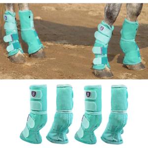 Harrison Howard Horse Fly Boots Perfect Contoured Fit Leg Guards Dense Mesh Boots with Ventilated Comfort Reliable Protection from Summer Elements Set of 4 Classic Black L(Mint)