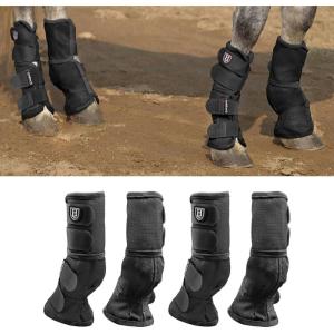 Harrison Howard Horse Fly Boots Perfect Contoured Fit Leg Guards Dense Mesh Boots with Ventilated Comfort Reliable Protection from Summer Elements Set of 4 Classic Black L(Classic Black)