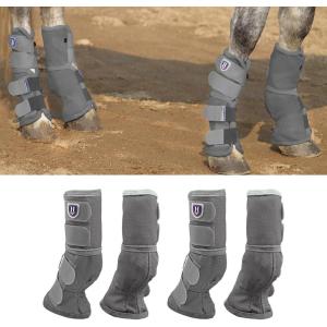 Harrison Howard Horse Fly Boots Perfect Contoured Fit Leg Guards Dense Mesh Boots with Ventilated Comfort Reliable Protection from Summer Elements Set of 4 Classic Black L(Original Grey)