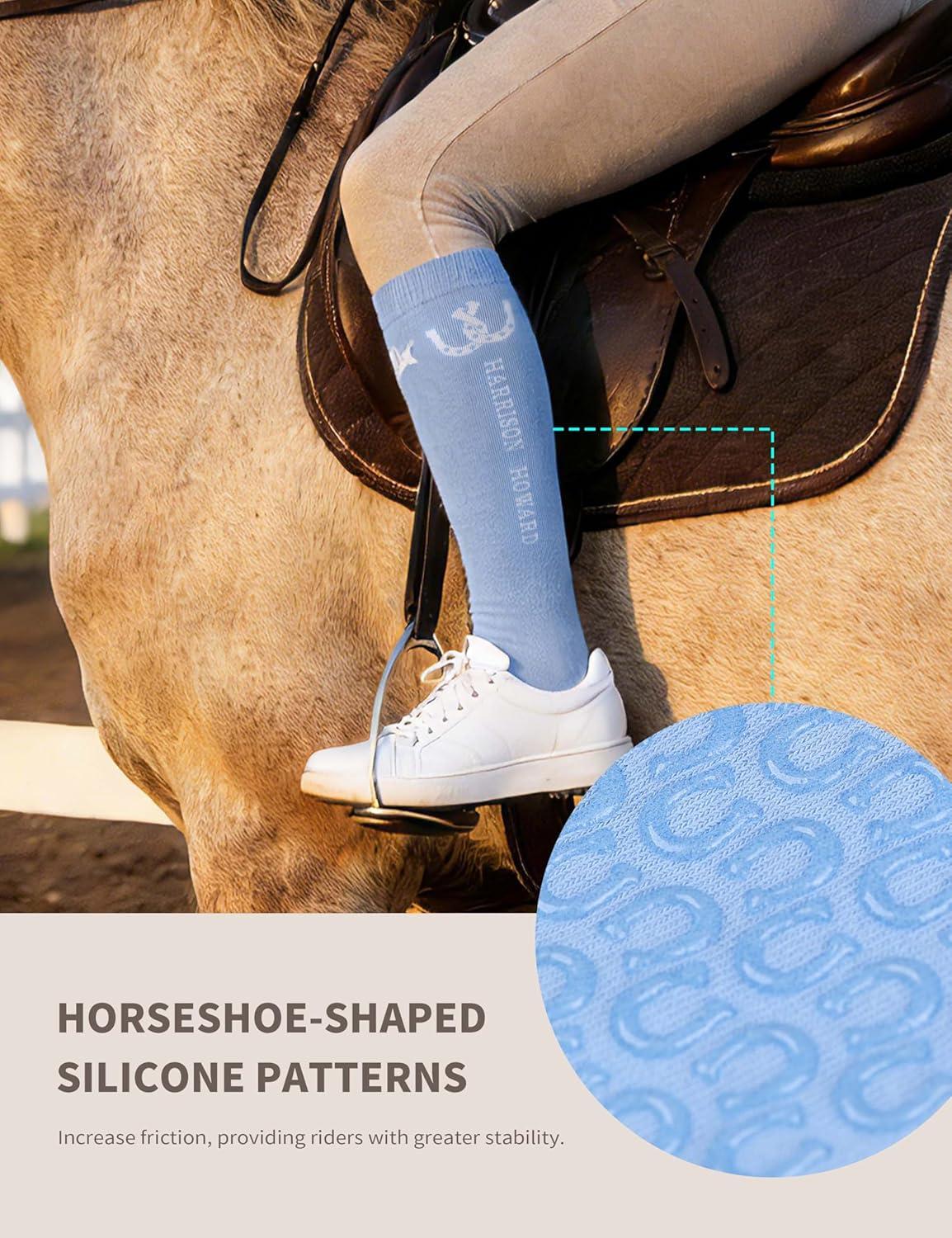 image:imageHarrison Howard Equestrian KneeHigh Socks 3Pairs MoistureWicking Silicone AntiSlip Compatible with Long BootsShort BootsPlumAzureBlack