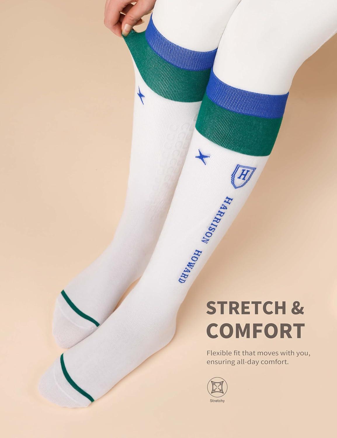 image:imageHarrison Howard Equestrian KneeHigh Socks 3Pairs MoistureWicking Silicone AntiSlip Compatible with Long BootsShort BootsPlumwhiteBluewhitePink