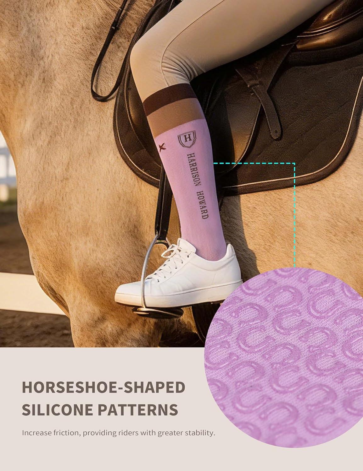 image:imageHarrison Howard Equestrian KneeHigh Socks 3Pairs MoistureWicking Silicone AntiSlip Compatible with Long BootsShort BootsPlumwhiteBluewhitePink