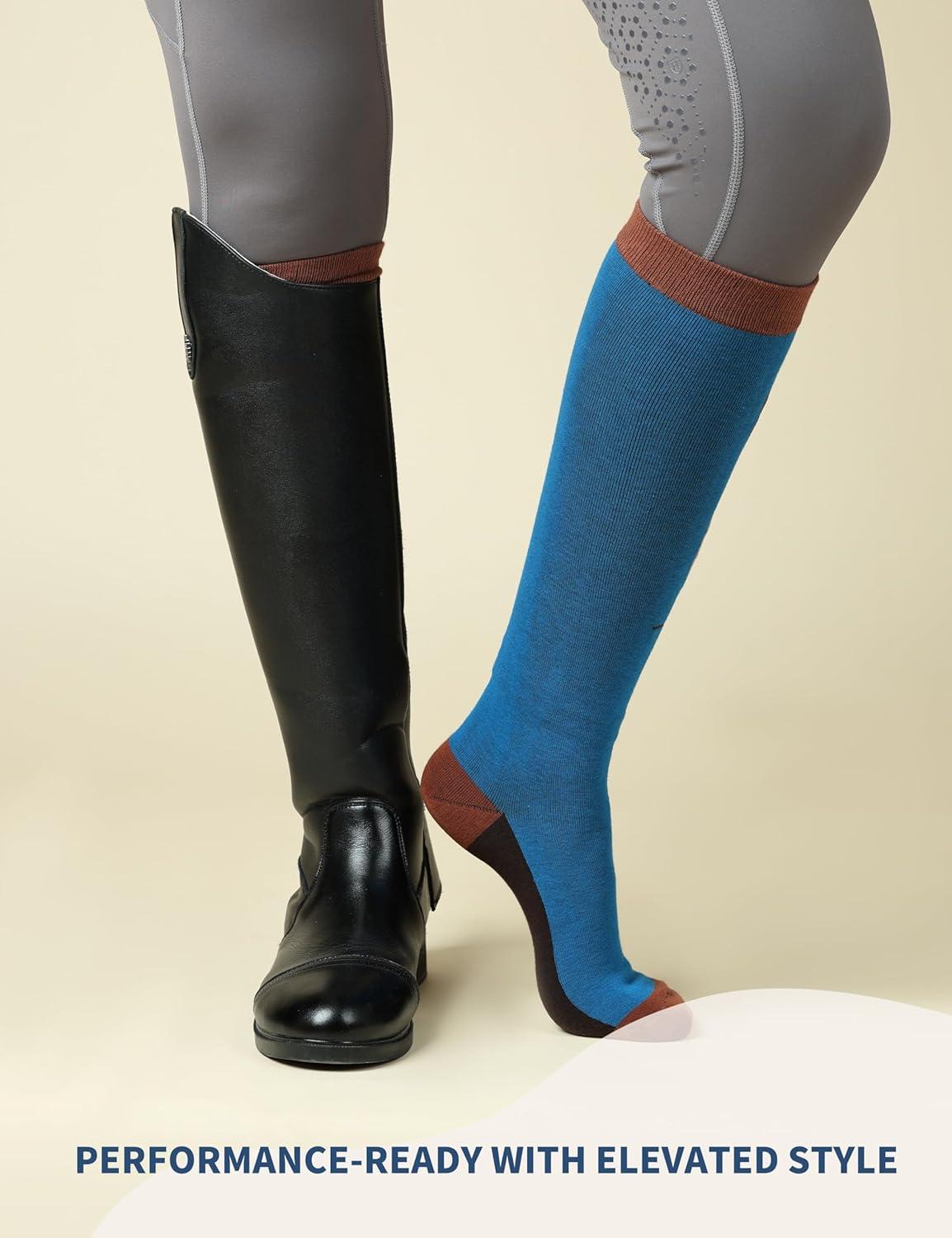 image:imageHarrison Howard Womens Equestrian KneeHigh Socks 3Pairs Compatible with Equestrian Boots Comfortable MoistureWickingTriblue