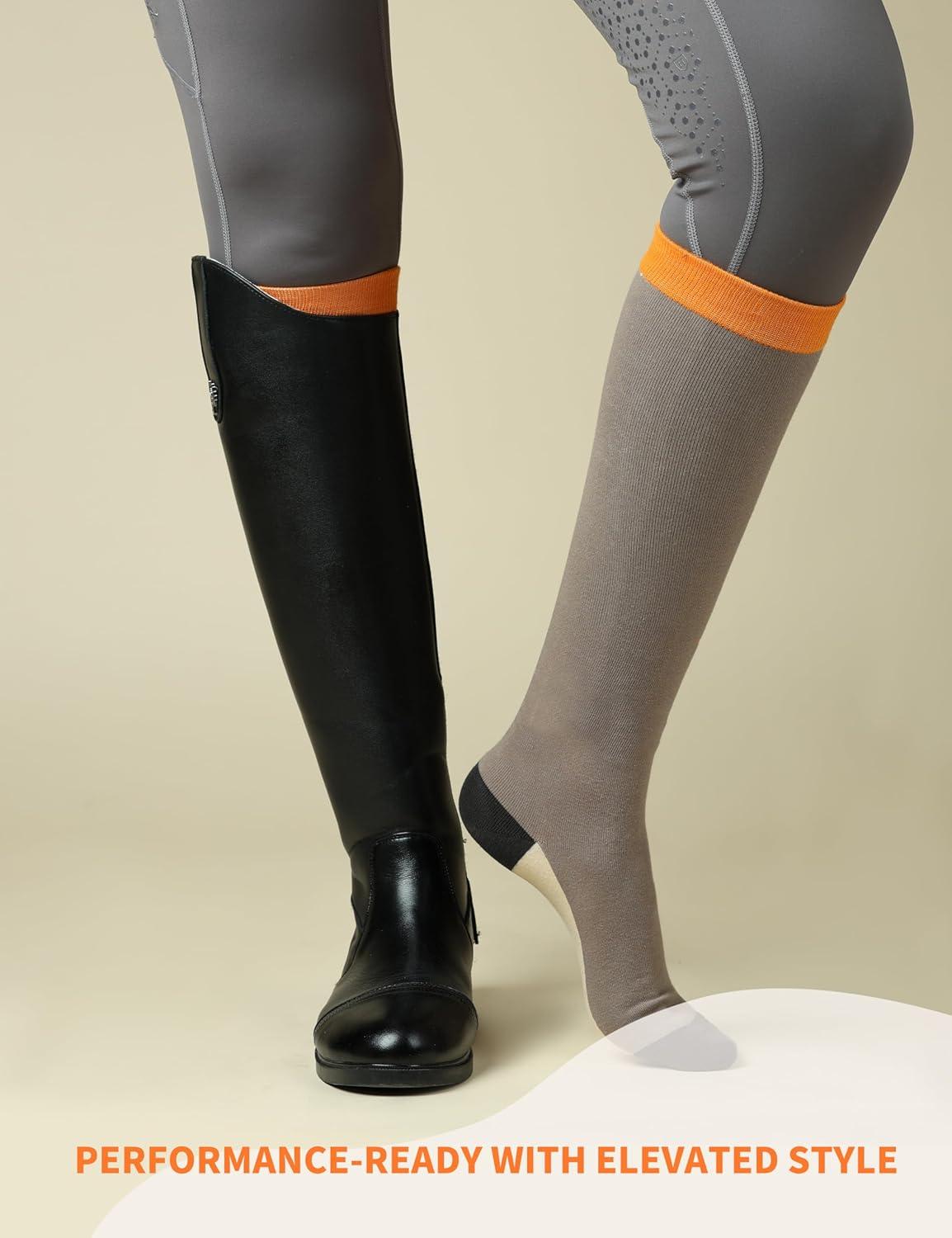 image:imageHarrison Howard Womens Equestrian KneeHigh Socks 3Pairs Compatible with Equestrian Boots Comfortable MoistureWickingTriorange
