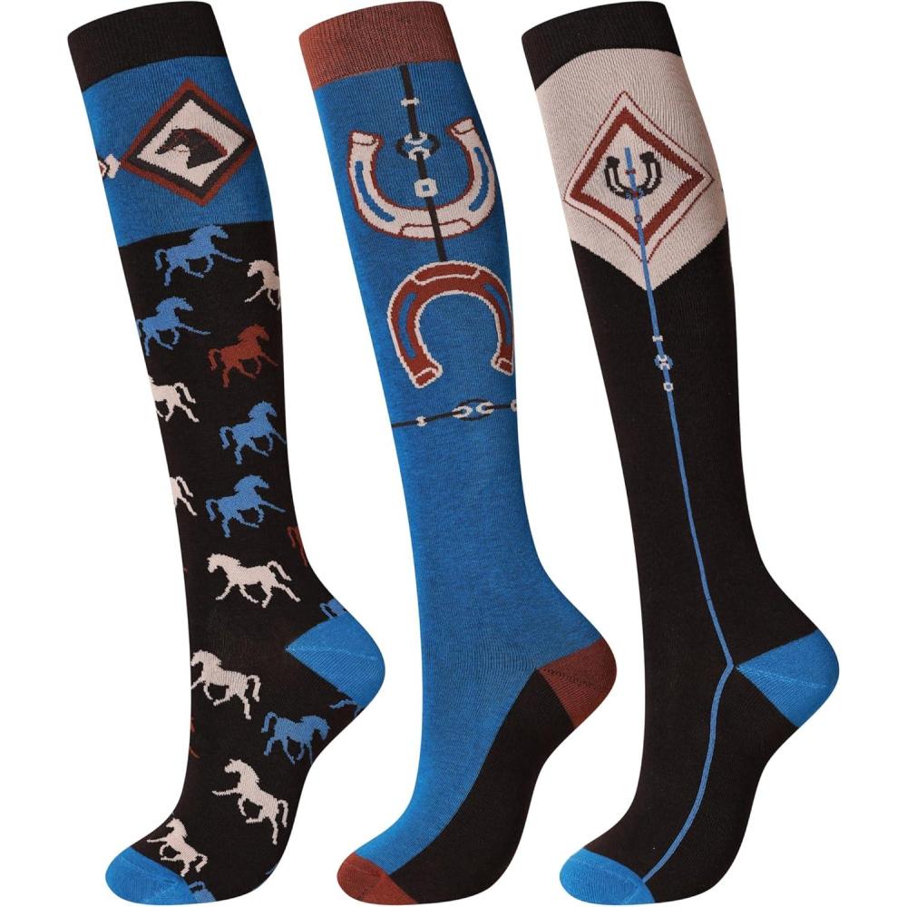 image:imageHarrison Howard Womens Equestrian KneeHigh Socks 3Pairs Compatible with Equestrian Boots Comfortable MoistureWickingTriblue