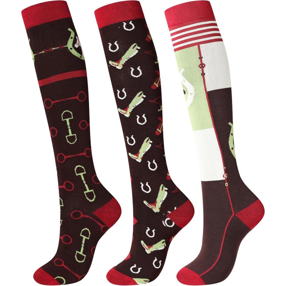 image:imageHarrison Howard Womens Equestrian KneeHigh Socks 3Pairs Compatible with Equestrian Boots Comfortable MoistureWickingTriburgundy