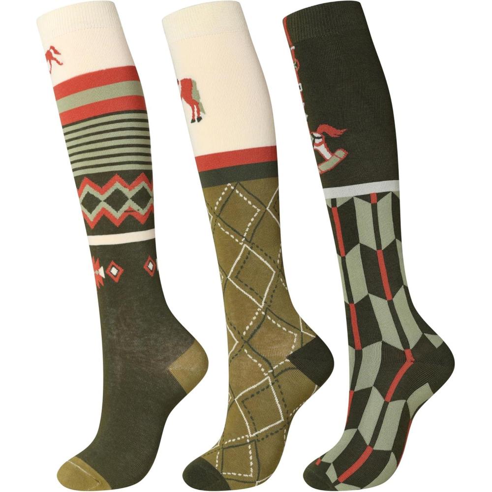image:imageHarrison Howard Womens Equestrian KneeHigh Socks 3Pairs Compatible with Equestrian Boots Comfortable MoistureWickingTrigreen