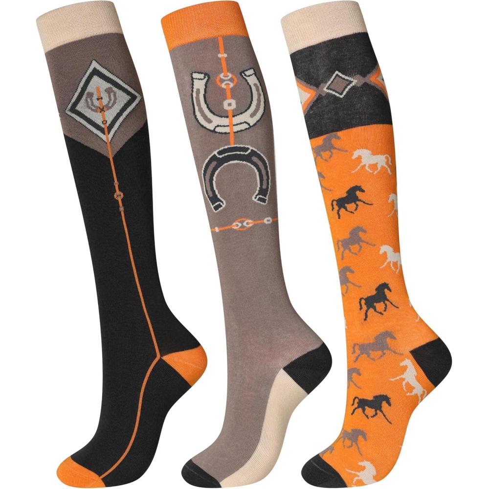image:imageHarrison Howard Womens Equestrian KneeHigh Socks 3Pairs Compatible with Equestrian Boots Comfortable MoistureWickingTriorange