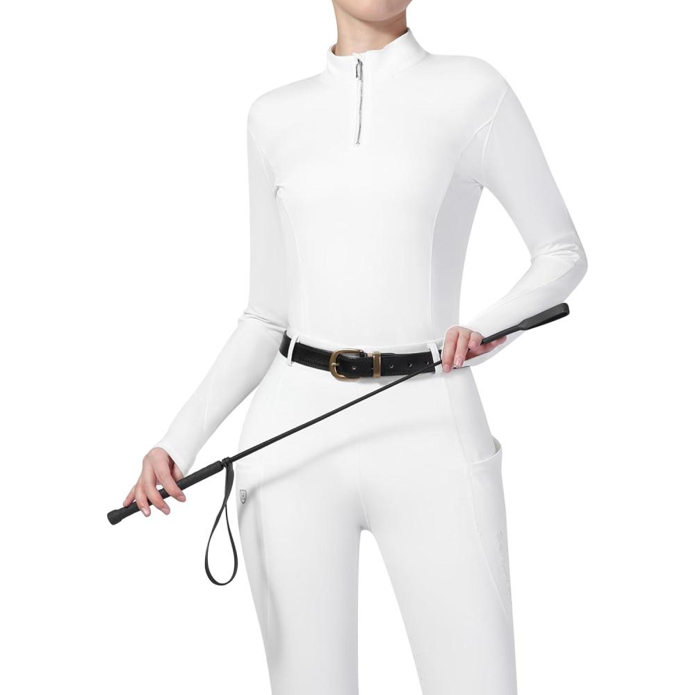 image:imageHarrison Howard Womens Horse Riding Shirts Long Sleeve Rider Top Stand Collar with Embroidery Equestrian Show ShirtsOval White
