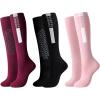 Harrison Howard Equestrian Knee-High Socks 3-Pairs Moisture-Wicking Silicone Anti-Slip Compatible with Long Boots/Short Boots(Pink/Plum/Black)