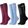 Harrison Howard Equestrian Knee-High Socks 3-Pairs Moisture-Wicking Silicone Anti-Slip Compatible with Long Boots/Short Boots(Plum/Azure/Black)