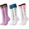Harrison Howard Equestrian Knee-High Socks 3-Pairs Moisture-Wicking Silicone Anti-Slip Compatible with Long Boots/Short Boots(Plum-white/Blue-white/Pink)