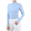Harrison Howard Women’s Horse Riding Shirts Long Sleeve Rider Top Stand Collar with Embroidery Equestrian Show Shirts(Ice Blue)