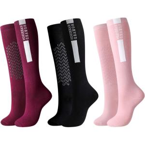 Harrison Howard Equestrian Knee-High Socks 3-Pairs Moisture-Wicking Silicone Anti-Slip Compatible with Long Boots/Short Boots(Pink/Plum/Black)