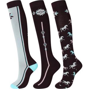 Harrison Howard Women’s Equestrian Knee-High Socks 3-Pairs, Compatible with Equestrian Boots, Comfortable Moisture-Wicking(Tri-brown)