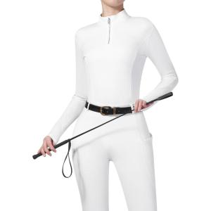 Harrison Howard Women’s Horse Riding Shirts Long Sleeve Rider Top Stand Collar with Embroidery Equestrian Show Shirts(Oval White)