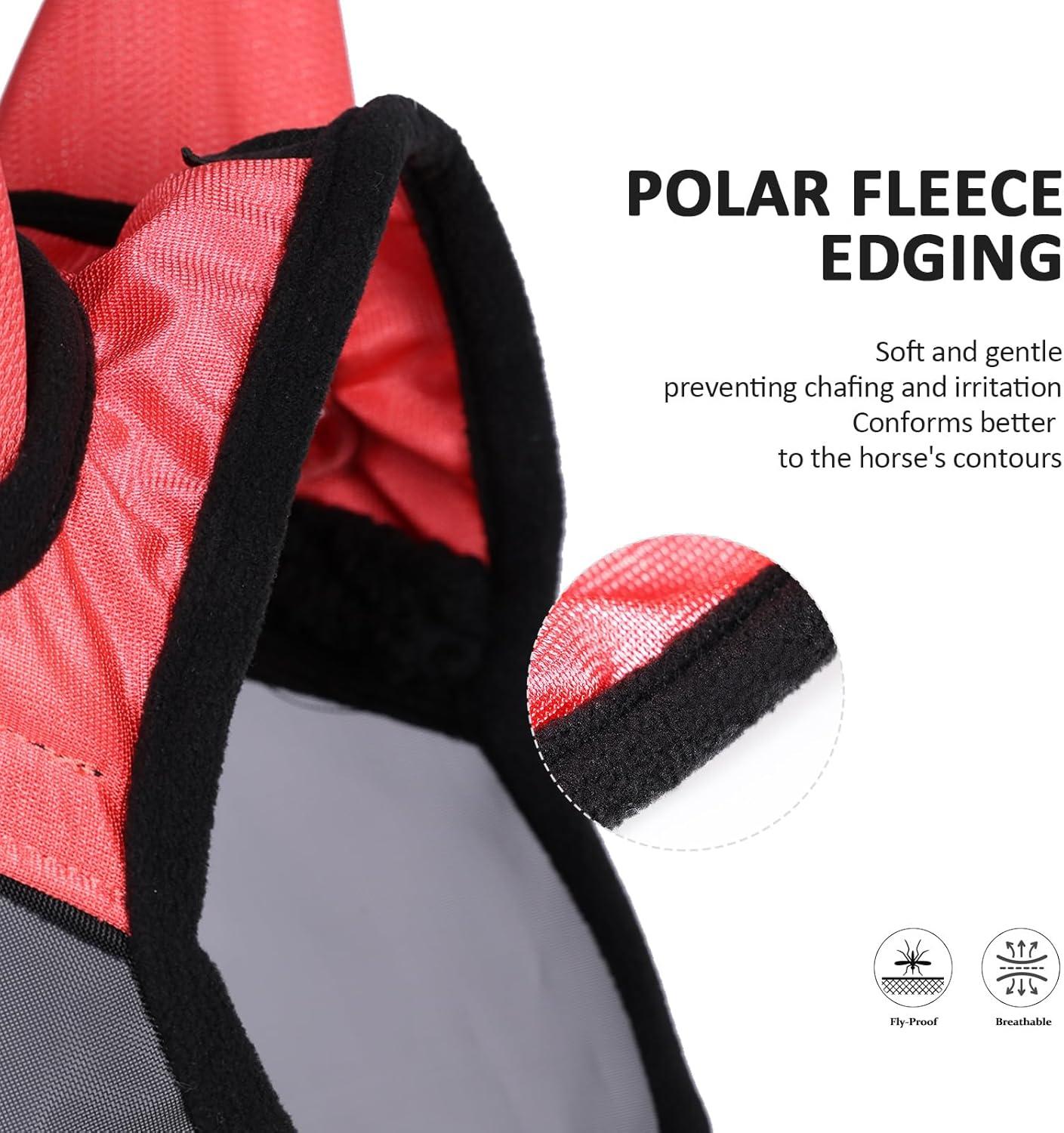 image:imageHarrison Howard Pro Luminous Horse Half Face Fly Mask Large Eye Space with Ears UV Protection for Horse Teal MCoral Orange