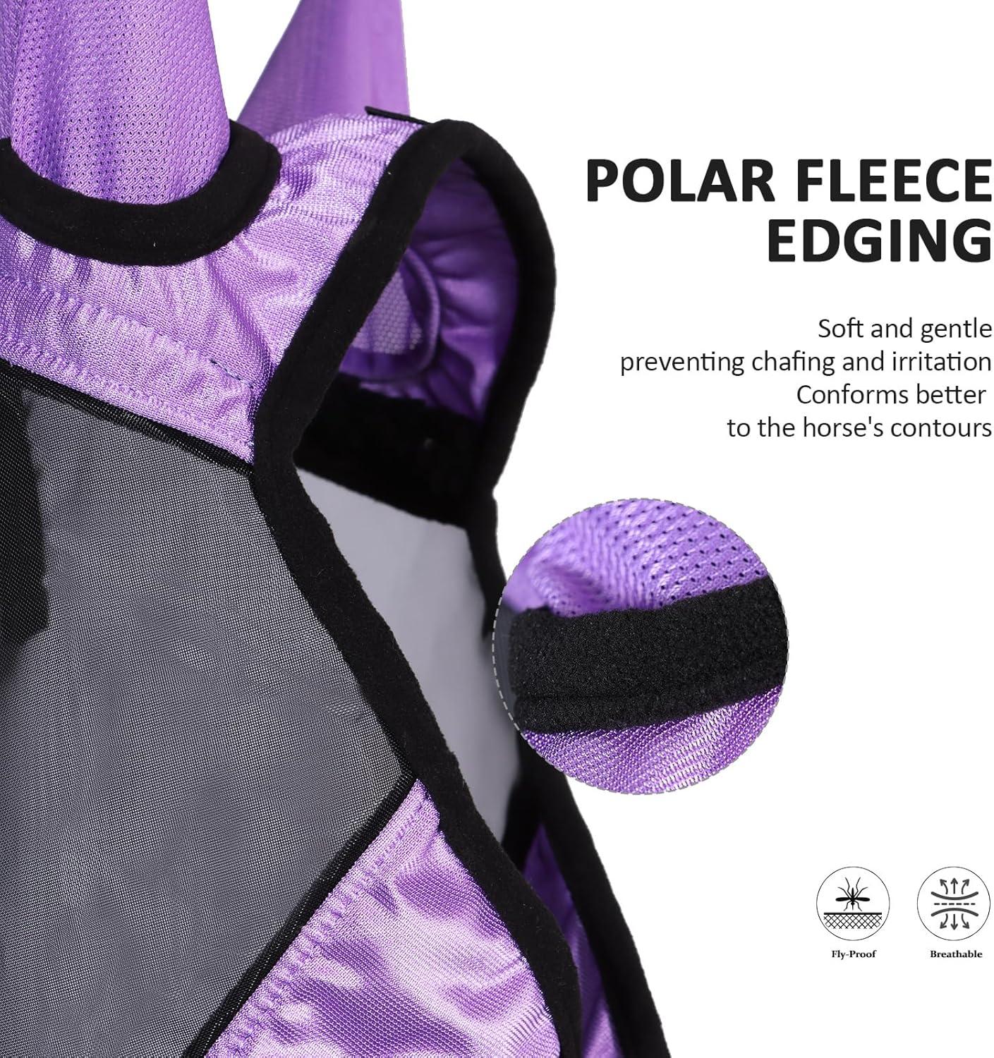image:imageHarrison Howard Pro Luminous Horse Half Face Fly Mask Large Eye Space with Ears UV Protection for Horse Teal MGentle Lavendar