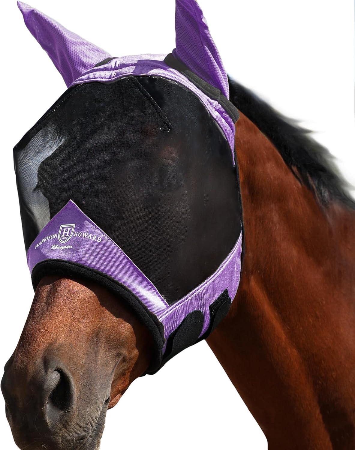 image:imageHarrison Howard Pro Luminous Horse Half Face Fly Mask Large Eye Space with Ears UV Protection for Horse Teal MGentle Lavendar