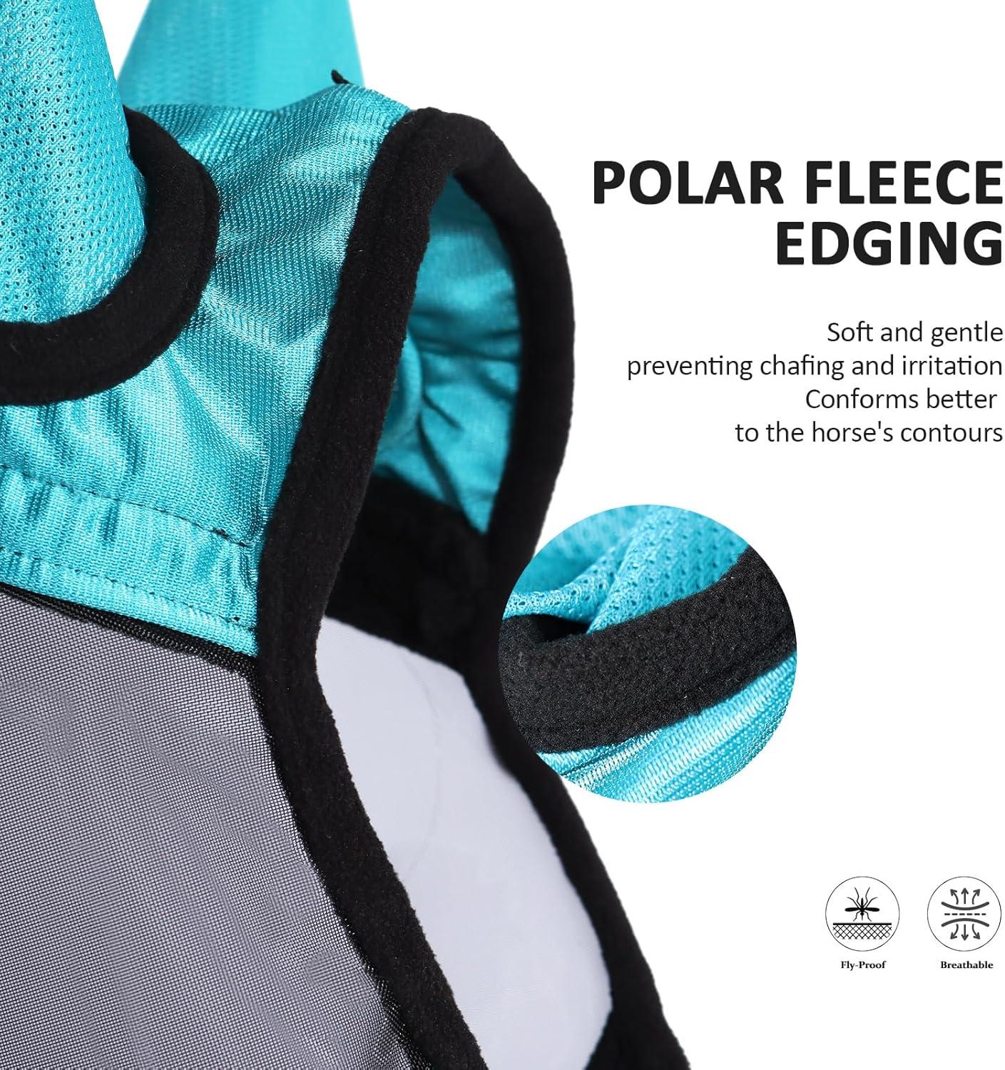 image:imageHarrison Howard Pro Luminous Horse Half Face Fly Mask Large Eye Space with Ears UV Protection for Horse Teal MTeal