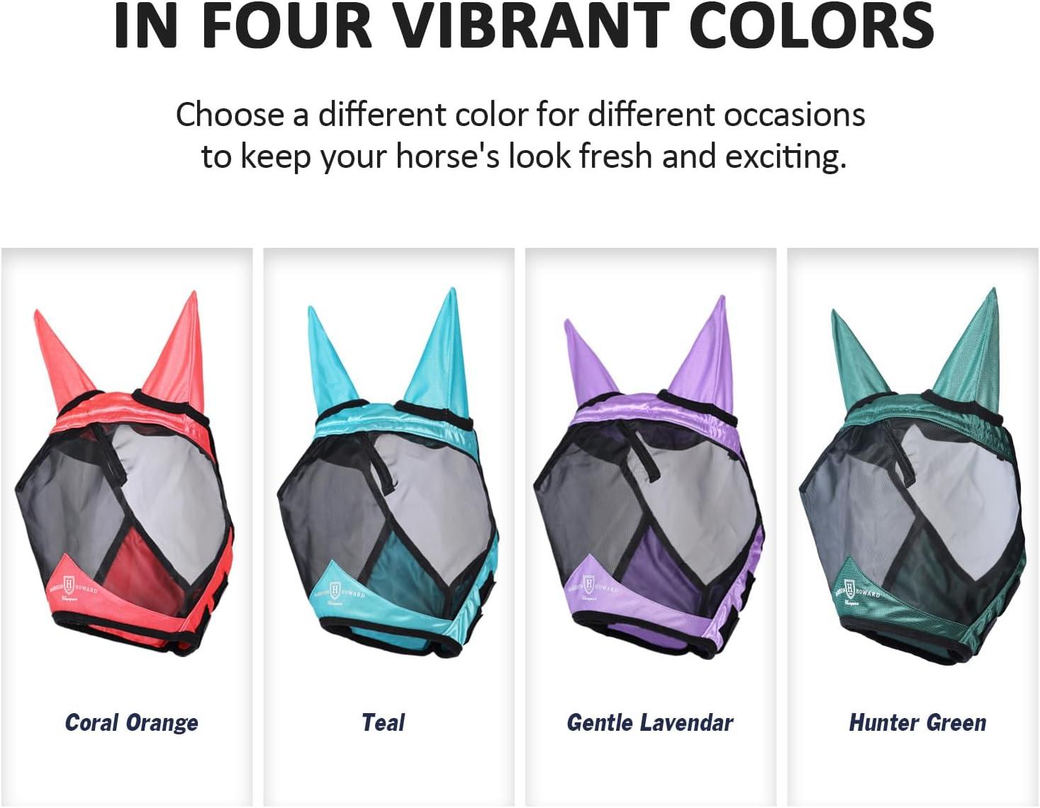 image:imageHarrison Howard Pro Luminous Horse Half Face Fly Mask Large Eye Space with Ears UV Protection for Horse Teal MTeal