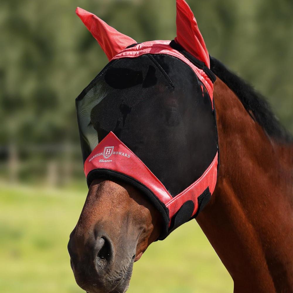 image:imageHarrison Howard Pro Luminous Horse Half Face Fly Mask Large Eye Space with Ears UV Protection for Horse Teal MCoral Orange