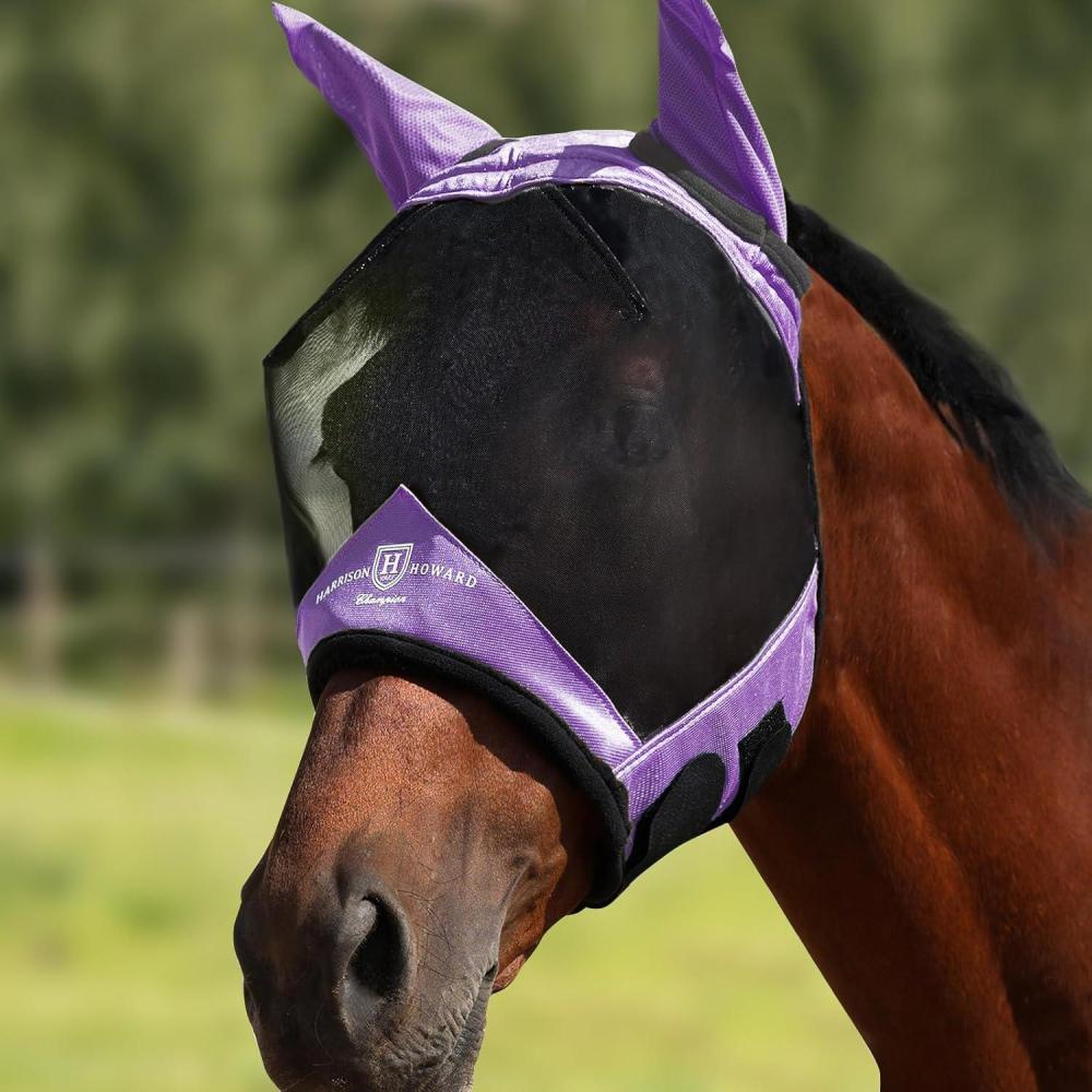 image:imageHarrison Howard Pro Luminous Horse Half Face Fly Mask Large Eye Space with Ears UV Protection for Horse Teal MGentle Lavendar