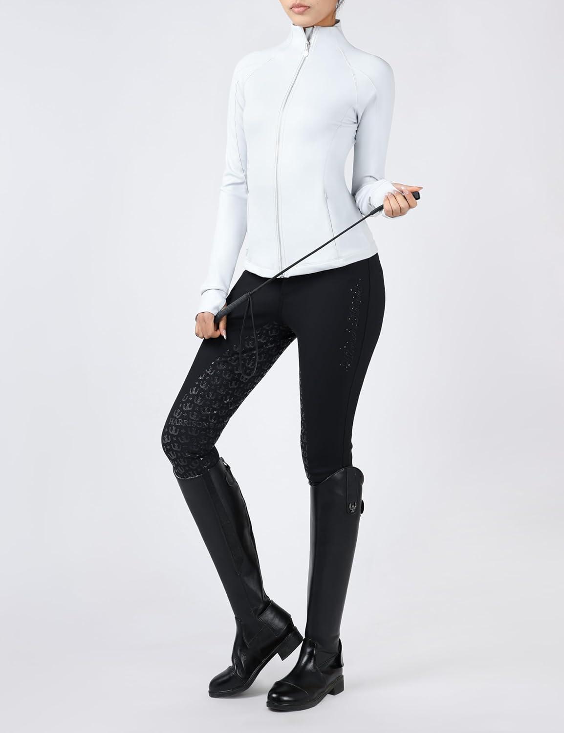 image:imageHarrison Howard Long Sleeve Equestrian Shirt Thermal Zip Jacket wFleece Interior Horse Riding Top with Extended ThumbholesLight Grey