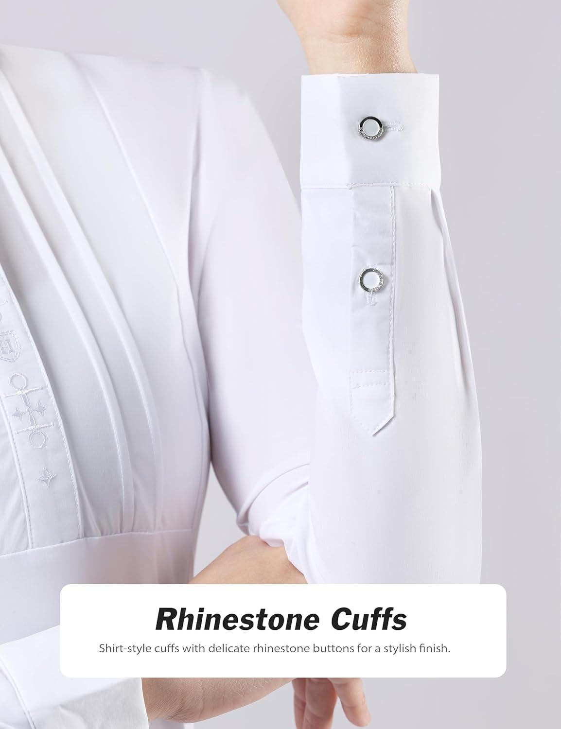 image:imageHarrison Howard Womens Equestrian Show Shirt Long Sleeve Pleated Bib Competition Horse Riding Top with EmbroideryWhite