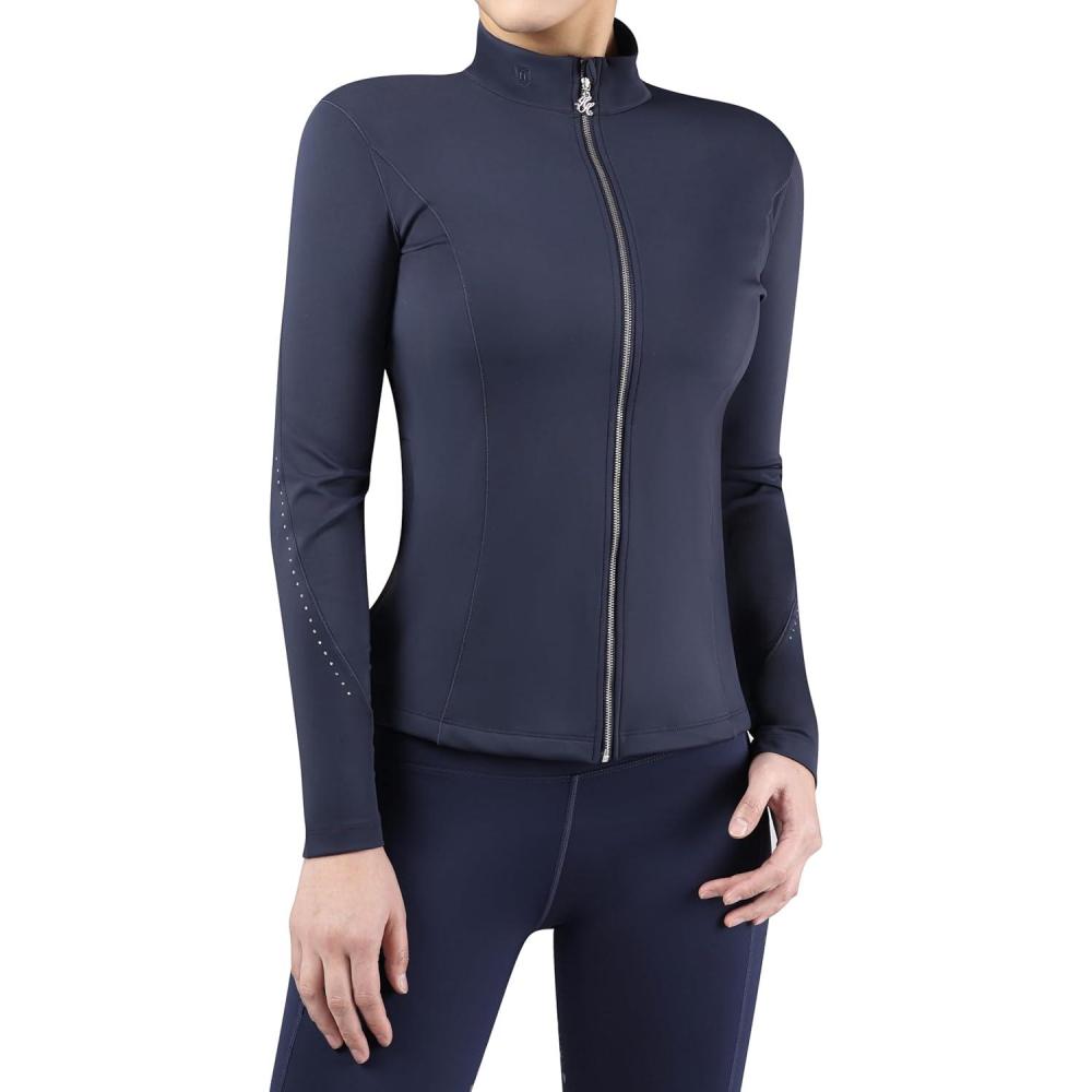 image:imageHarrison Howard Womens Equestrian Riding JacketThermal 4Way Stretch FullZip Top with Hidden Pockets for Horse RidingNavy