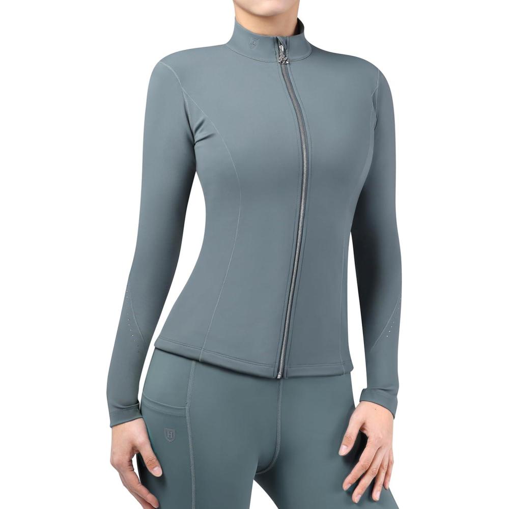 image:imageHarrison Howard Womens Equestrian Riding JacketThermal 4Way Stretch FullZip Top with Hidden Pockets for Horse RidingSoft Green