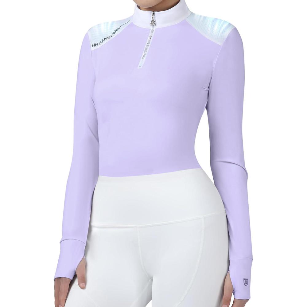 image:imageHarrison Howard Womens Horse Riding Shirt Equestrian Show Shirt Horseback Riding Shirts for Women Spliced ShoulderLight Purple