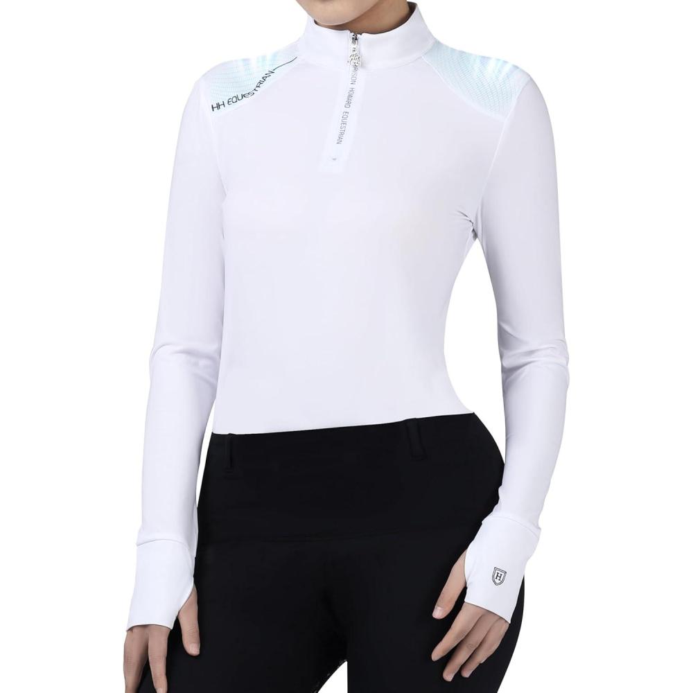 image:imageHarrison Howard Womens Horse Riding Shirt Equestrian Show Shirt Horseback Riding Shirts for Women Spliced ShoulderWhite