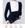 Harrison Howard Pleated Bib Rider Top Horse Riding Shirt Long Sleeve Riding Show Shirt with Lace Trims(Navy)