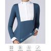 Harrison Howard Pleated Bib Rider Top Horse Riding Shirt Long Sleeve Riding Show Shirt with Lace Trims(Peacock Blue)