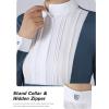 Harrison Howard Pleated Bib Rider Top Horse Riding Shirt Long Sleeve Riding Show Shirt with Lace Trims(Peacock Blue)