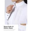 Harrison Howard Pleated Bib Rider Top Horse Riding Shirt Long Sleeve Riding Show Shirt with Lace Trims(White)
