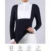 Harrison Howard Women’s Equestrian Show Shirt Long Sleeve Pleated Bib Competition Horse Riding Top with Embroidery(Navy)