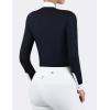 Harrison Howard Women’s Equestrian Show Shirt Long Sleeve Pleated Bib Competition Horse Riding Top with Embroidery(Navy)